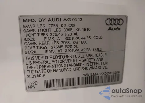2013 Audi Q7 3.0 Tdi Premium from USA, damaged, VIN WA1LMAFEXDD013289